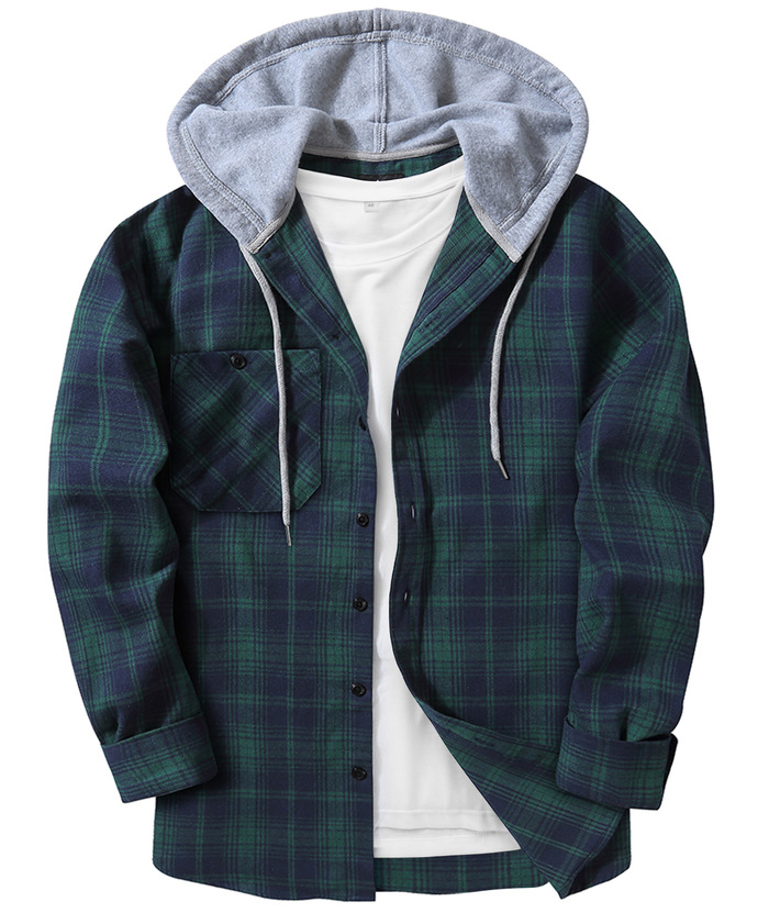 ZITY Men's Plaid Hooded Long Sleeve Button Down Flannel Shirt-ZPK000014 | Zitysports