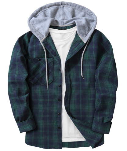 ZITY Men's Plaid Hooded Long Sleeve Button Down Flannel Shirt-ZPK000014 | Zitysports