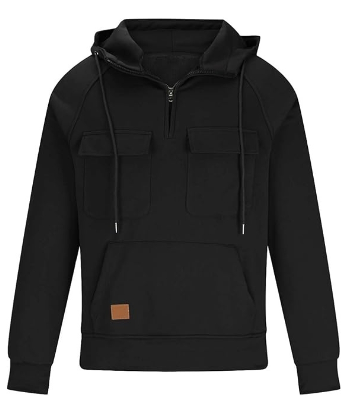 ZITY Men's Half Zipper Vintage Casual Multi-Pockets Hoodie-DUMFH04894 | Zitysports