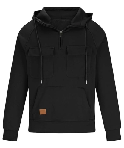 ZITY Men's Half Zipper Vintage Casual Multi-Pockets Hoodie-DUMFH04894 | Zitysports