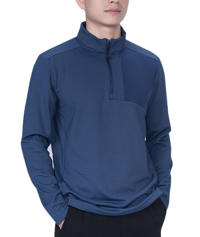 ZITY Men's Quarter Zip Round Neck Long Sleeve Polo Shirt-88130