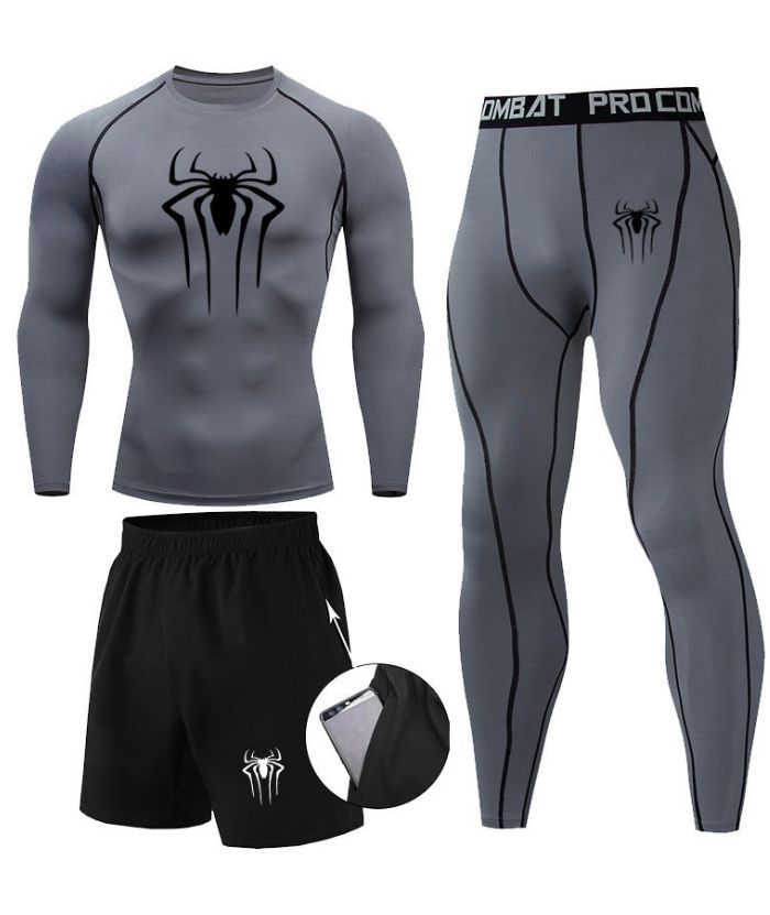 Men's Gray Spider Compression Shirt Suit