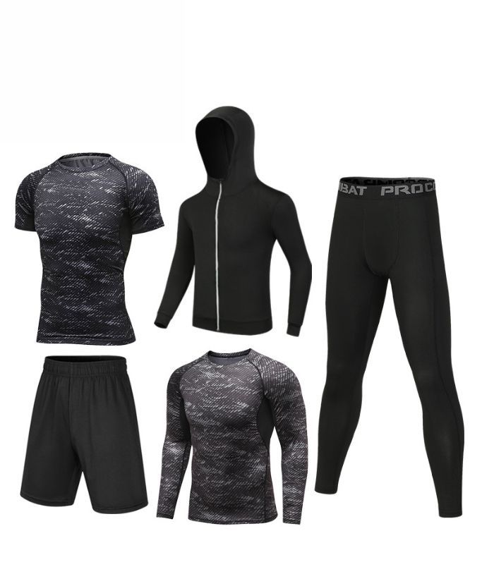 ZITY Men's Sports Cross-Border Fitness Five-Piece Compression Set-DUMTR05994