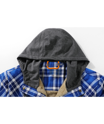 ZITY Men's Long Sleeve Hooded Plaid Fleece Hoodie-AUMPJ00587