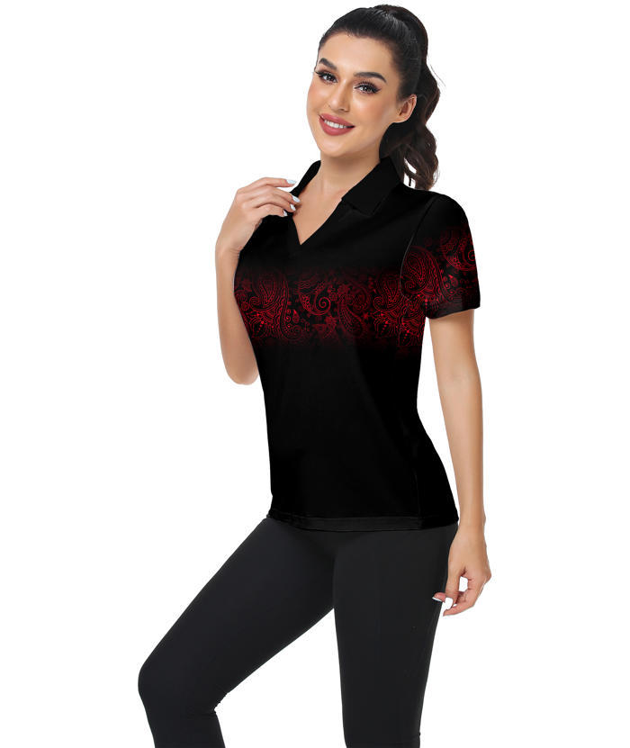 ZITY Women's Cashew Flower Print Casual Golf Polo Shirt-CUWPO02025