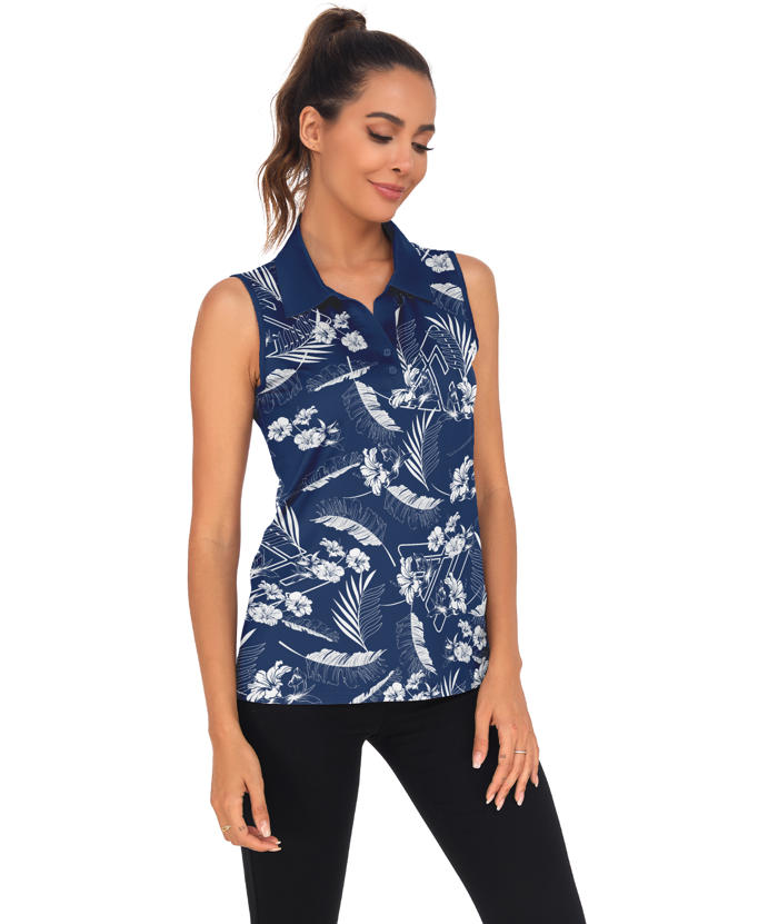 ZITY  Women's Sleeveless Slim Fit Printed Golf Polo Shirt-CUWBP02146