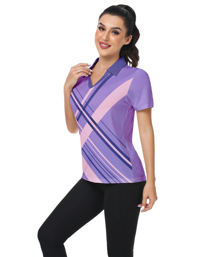 ZITY Women's Slim Fit Fit Stripe Pattern Golf Polo Shirt-CFWTX00040