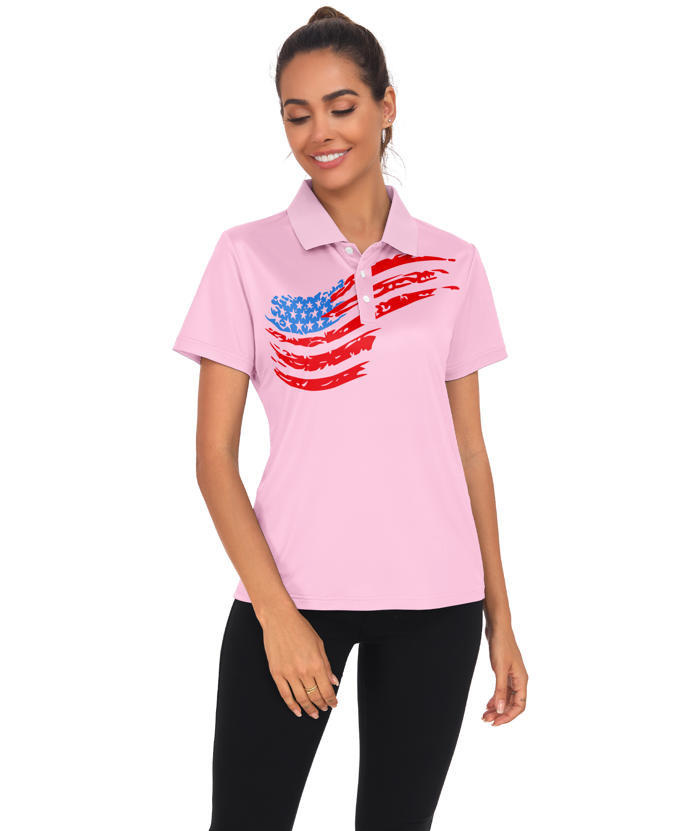 ZITY Women's American Flag Print Dri Fit Golf Polo Shirt-CUWPO02416