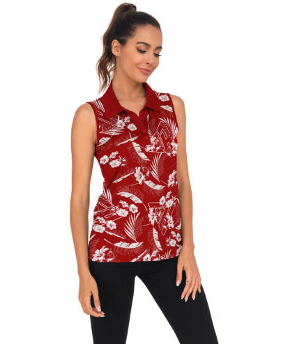 ZITY  Women's Sleeveless Slim Fit Printed Golf Polo Shirt-CUWBP02146