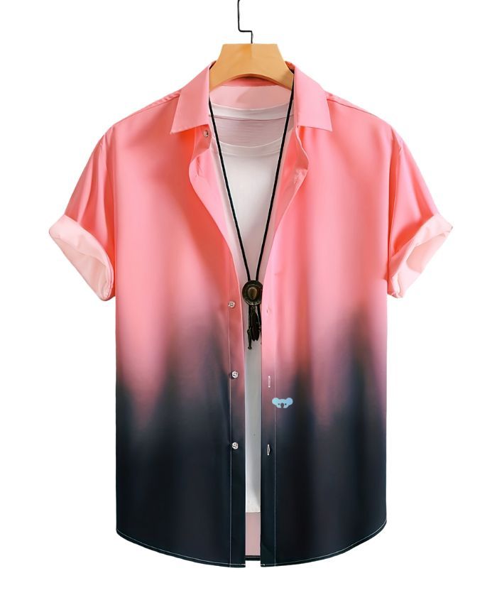 ZITY Men's Gradient Ombre Print Casual Hawaiian Shirt