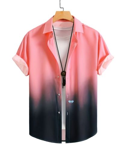 ZITY Men's Gradient Ombre Print Casual Hawaiian Shirt