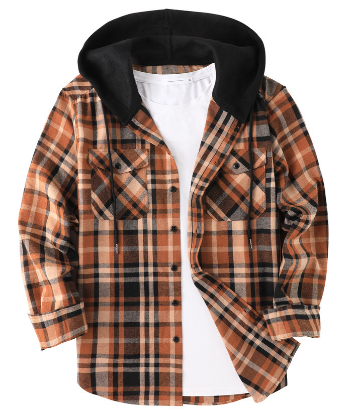 ZITY Men's Button Up Long Sleeve Plaid Hoodie-CUMLT03681|Zitysports
