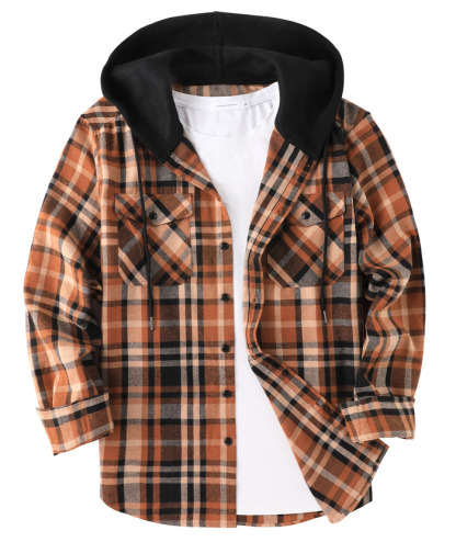 ZITY Men's Button Up Long Sleeve Plaid Hoodie-CUMLT03681|Zitysports