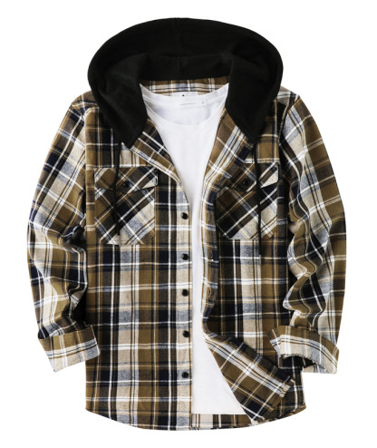 ZITY Men's Button Up Long Sleeve Plaid Hoodie-CUMLT03681|Zitysports