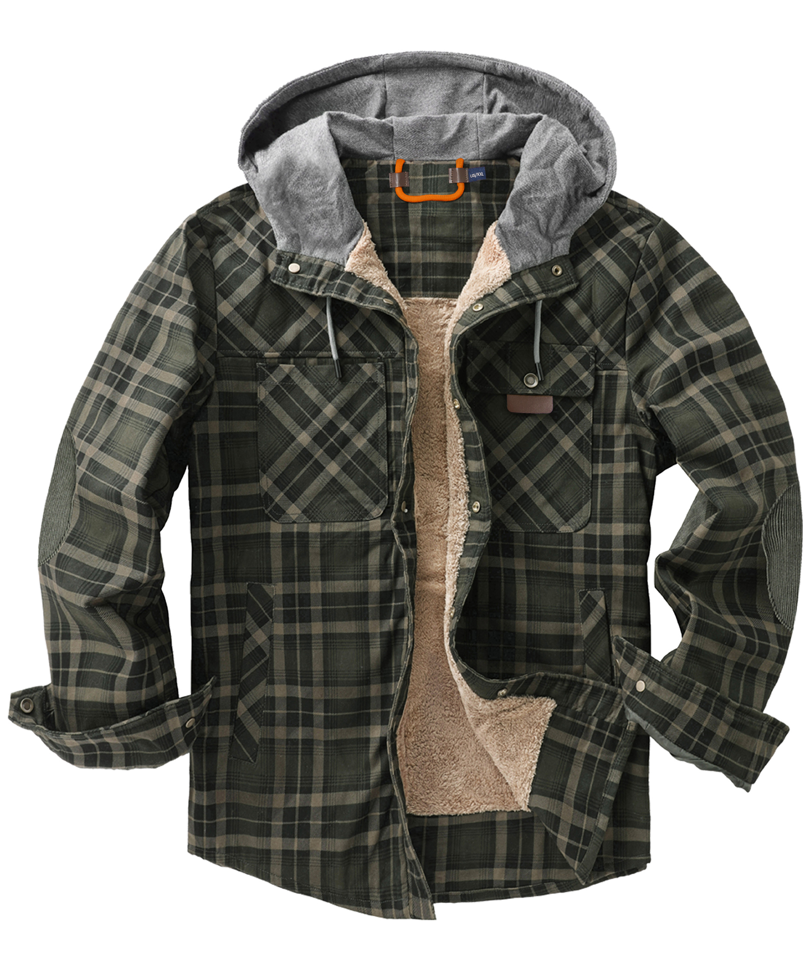 ZITY Men's Long Sleeve Hooded Plaid Fleece Hoodie-AUMPJ00587