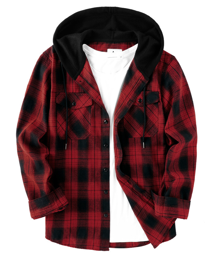 Flannel Hoodie for Men - Color Block Plaid Shirt | Zitysports