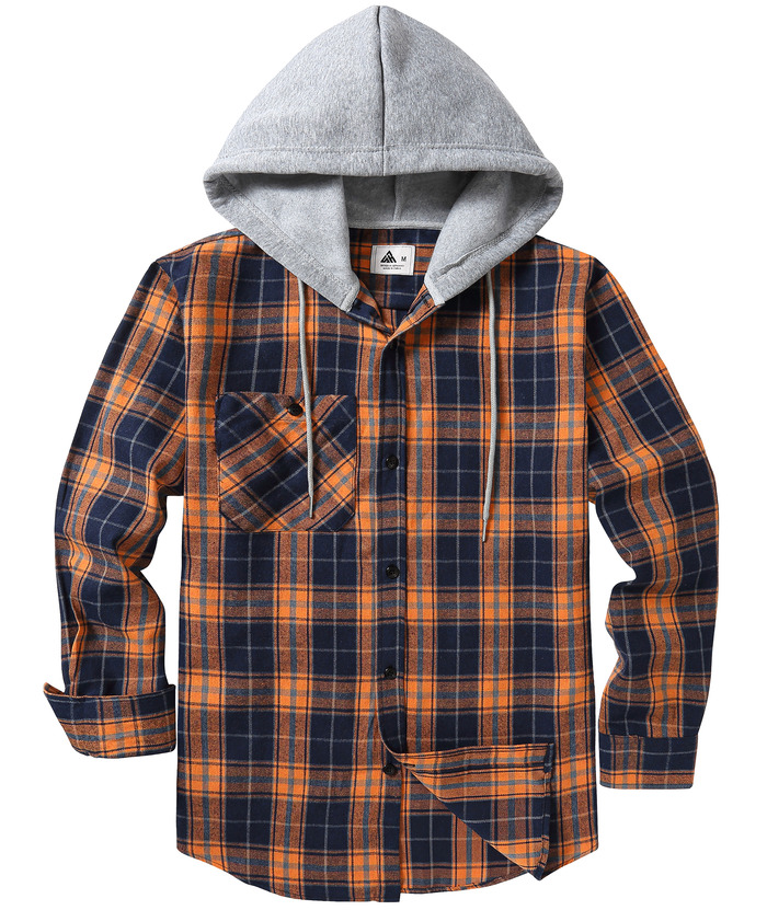 ZITY Men's Plaid Hooded Long Sleeve Button Down Flannel Shirt-ZPK000014 | Zitysports