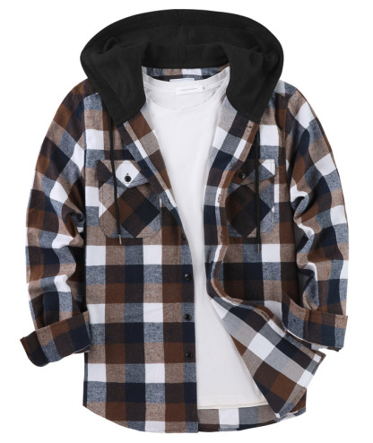 ZITY Men's Button Up Long Sleeve Plaid Hoodie-CUMLT03681|Zitysports