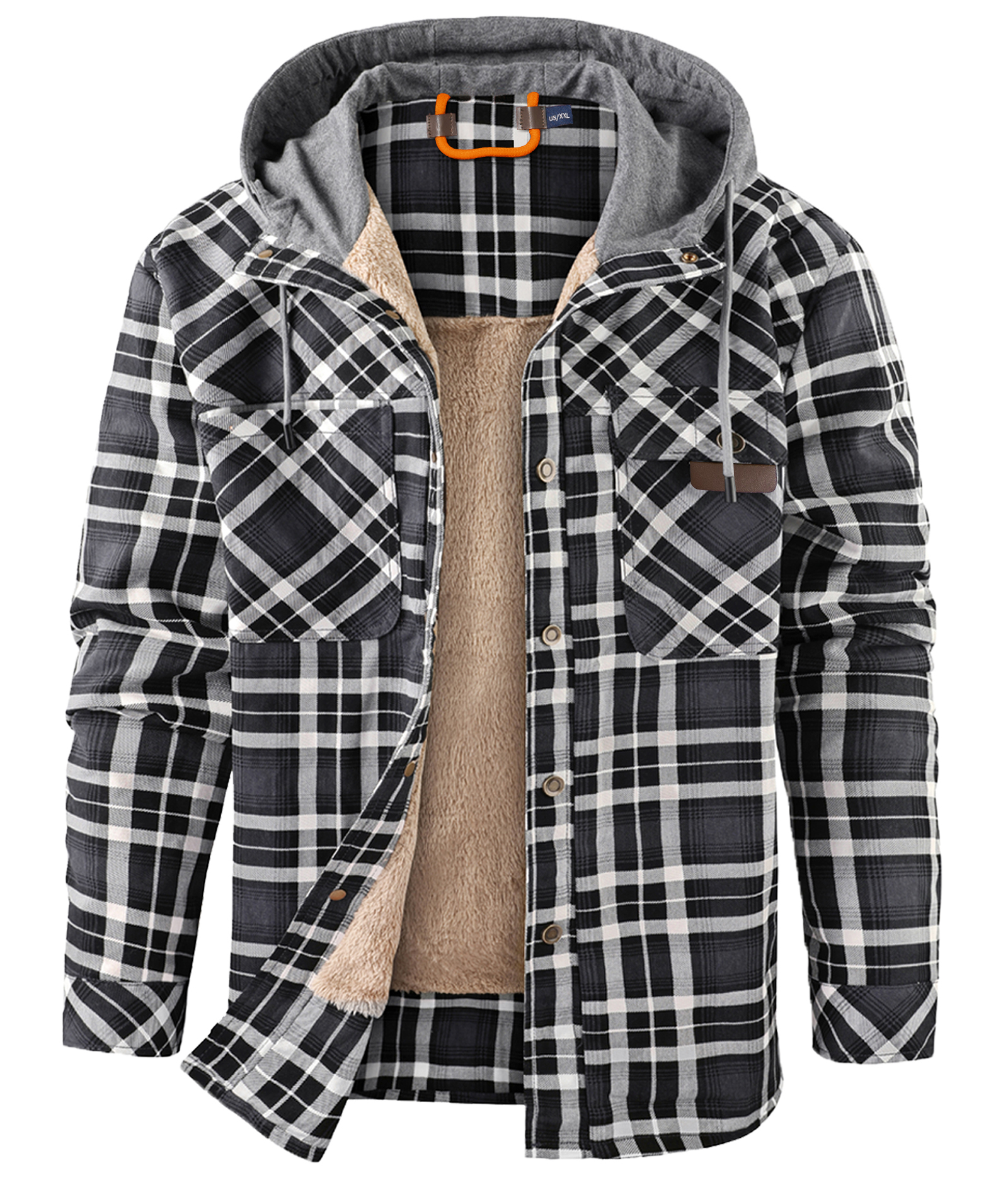 ZITY Men's Long Sleeve Hooded Plaid Fleece Hoodie-AUMPJ00587
