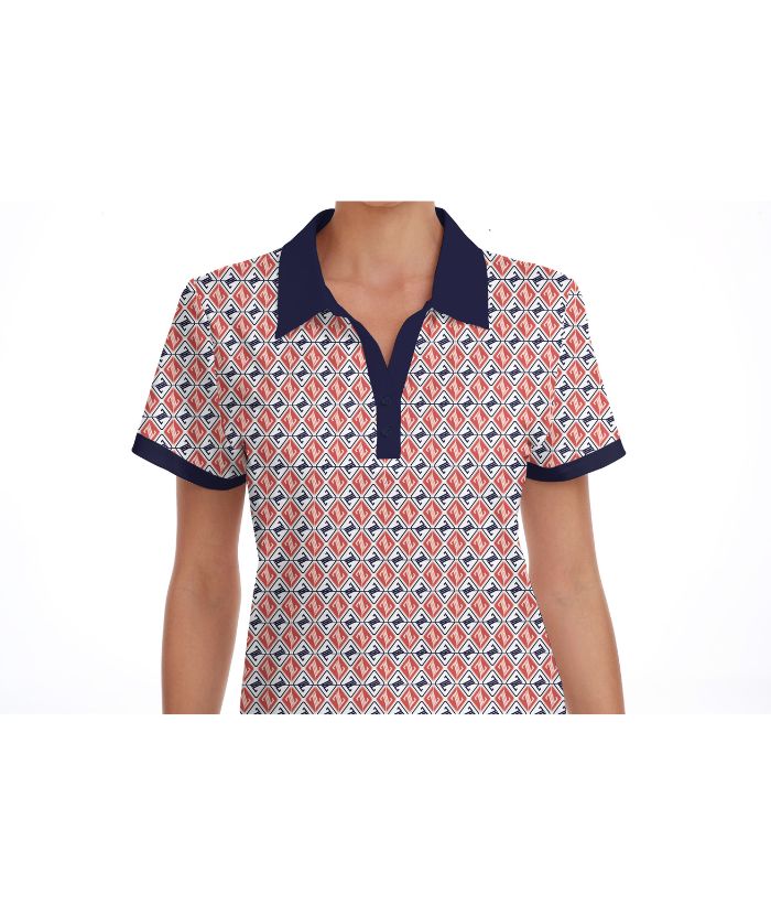 ZITY Women's Geometry Pattern Slim Fit Golf Polo Shirt-CUWPO01556