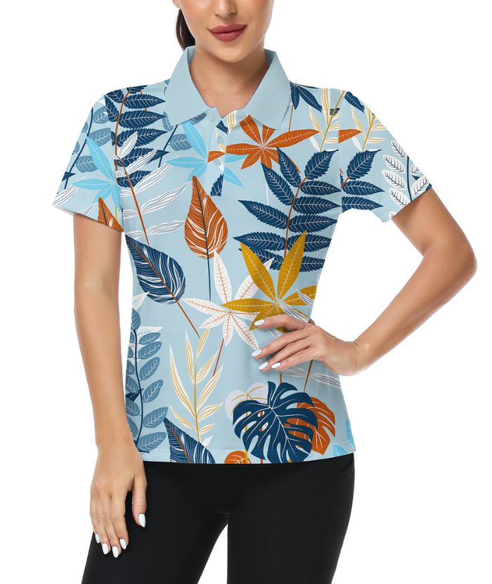 ZITY Women's Flower Print Slim Fit Golf Polo Shirt-CUWPO01328