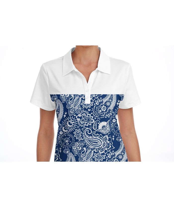ZITY Women's Dri Fit Cashew Flower Print Golf Polo Shirt-CUWPO01558