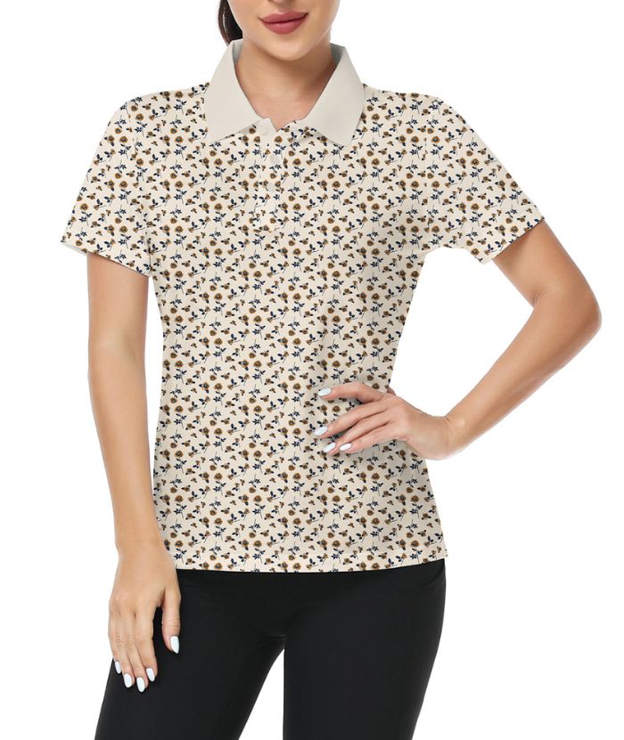 ZITY Women's Floral Print Slim Fit Golf Polo Shirt-CUWPO01330