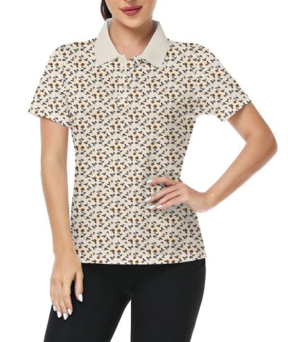 ZITY Women's Floral Print Slim Fit Golf Polo Shirt-CUWPO01330