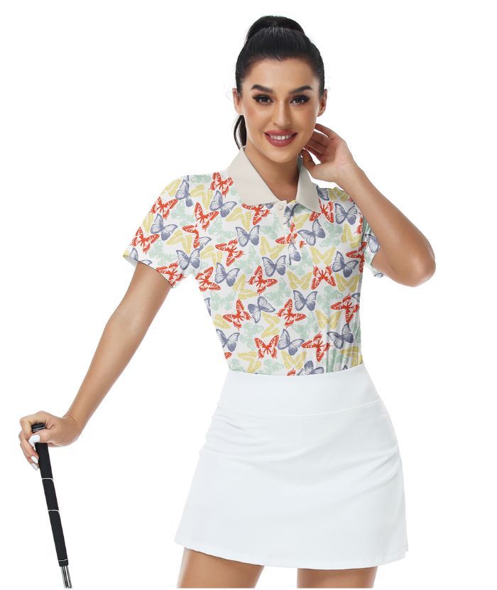 ZITY Women's Butterfly Print Golf Polo Shirt-CUWPO01331