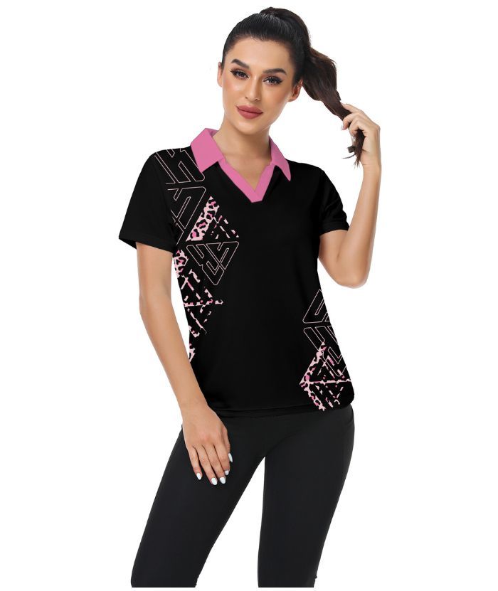 ZITY Women's Black Slim Fit Golf Polo Shirt-CUWPO01336