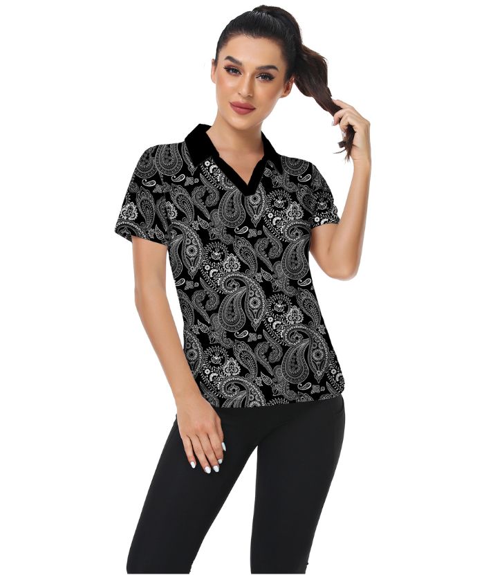 ZITY Women's Flower Print Dri Fit Golf Polo Shirt-CUWPO01940