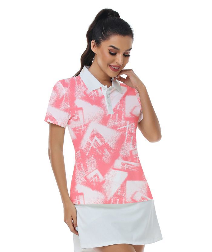 ZITY Women's Geometric Pattern Dri Fit Golf Polo Shirt-CUWPO01563