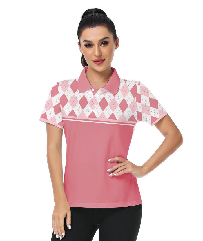 ZITY Women's Argyle Pattern Dri Fit Golf Polo Shirt-CUWPO01567