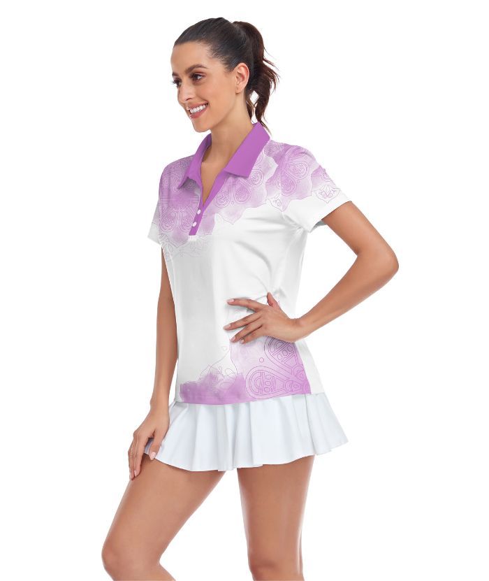ZITY Women's Flower Print Dri Fit Golf Polo Shirt-CUWPO01568