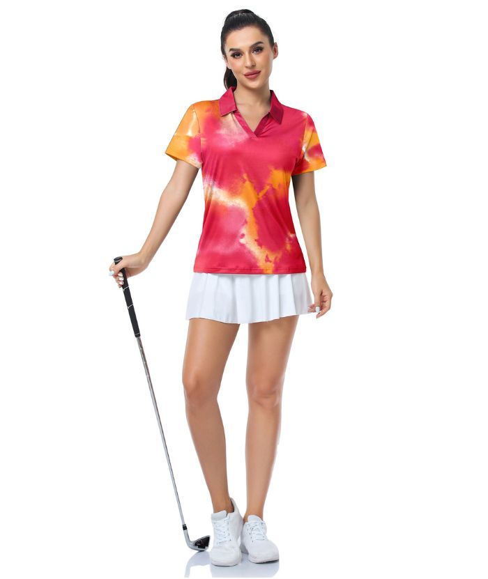 ZITY Women's Tie Dye Print Dri Fit Golf Polo Shirt-CUWPO01995