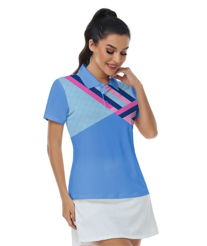 ZITY Women's Geometric Print Slim Fit Golf Polo Shirt-CUWPO01574