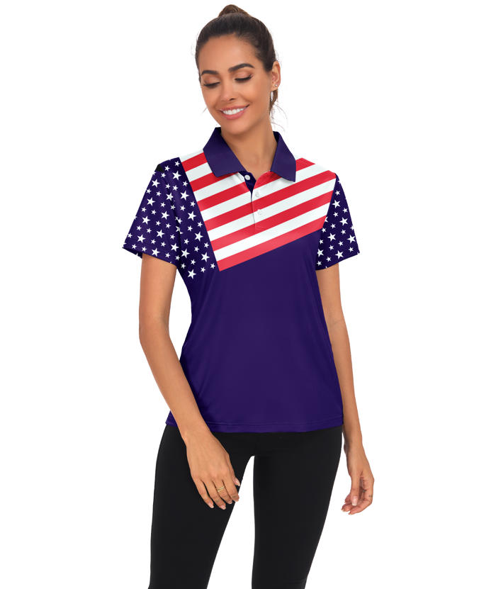 ZITY Women's American Flag Dri Fit Golf Polo Shirt-CUWPO02327