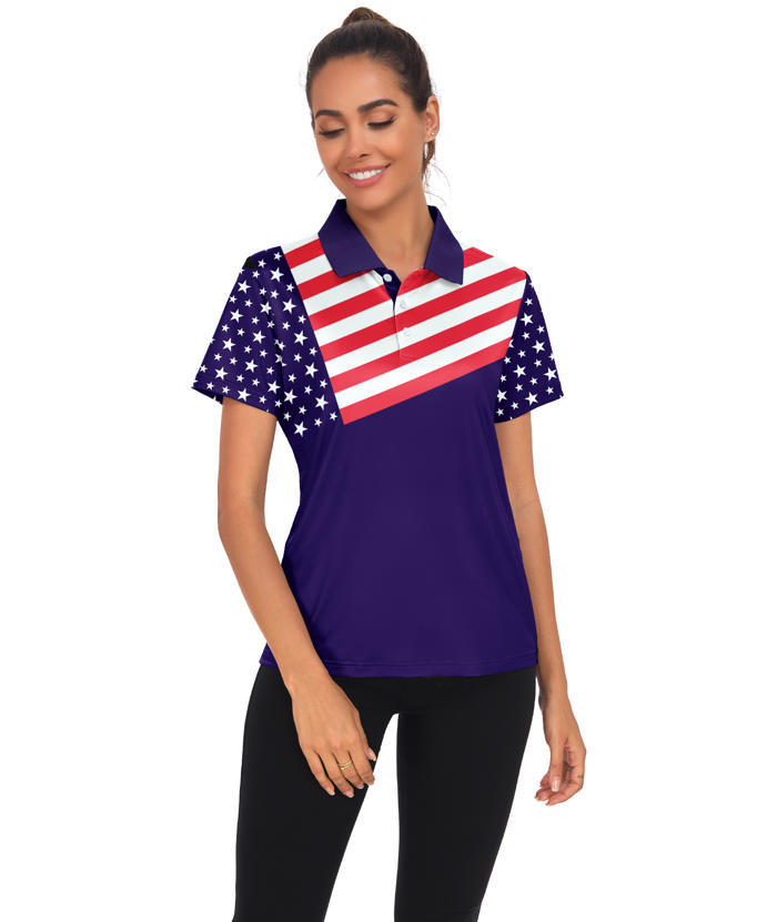 ZITY Women's American Flag Dri Fit Golf Polo Shirt-CUWPO02327