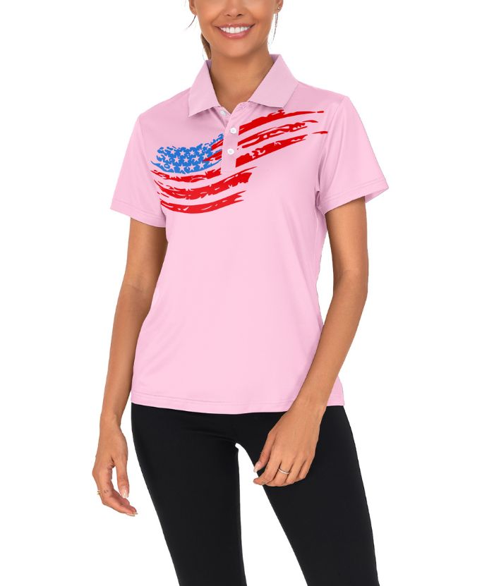 ZITY Women's American Flag Print Dri Fit Golf Polo Shirt-CUWPO02416