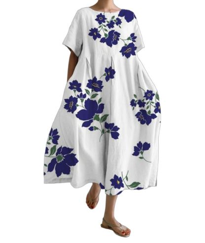 ZITY Women's Loose Round Neck Fashionable Printed Dress