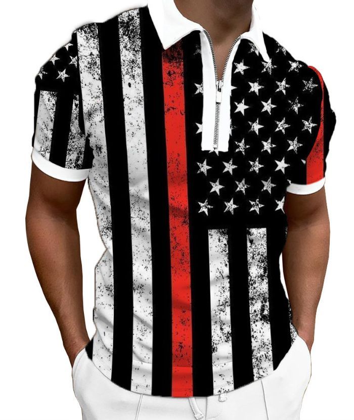 ZITY Men's Flag Printed Summer Dri Fit Polo Shirt-DUMPO06240