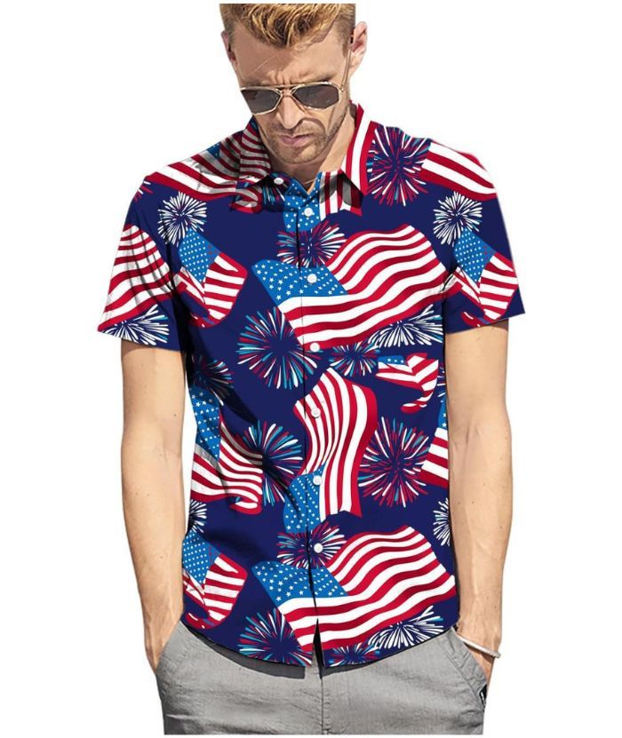 ZITY Men's American Flag Printed Summer Casual Polo Shirt-DUMPO06241