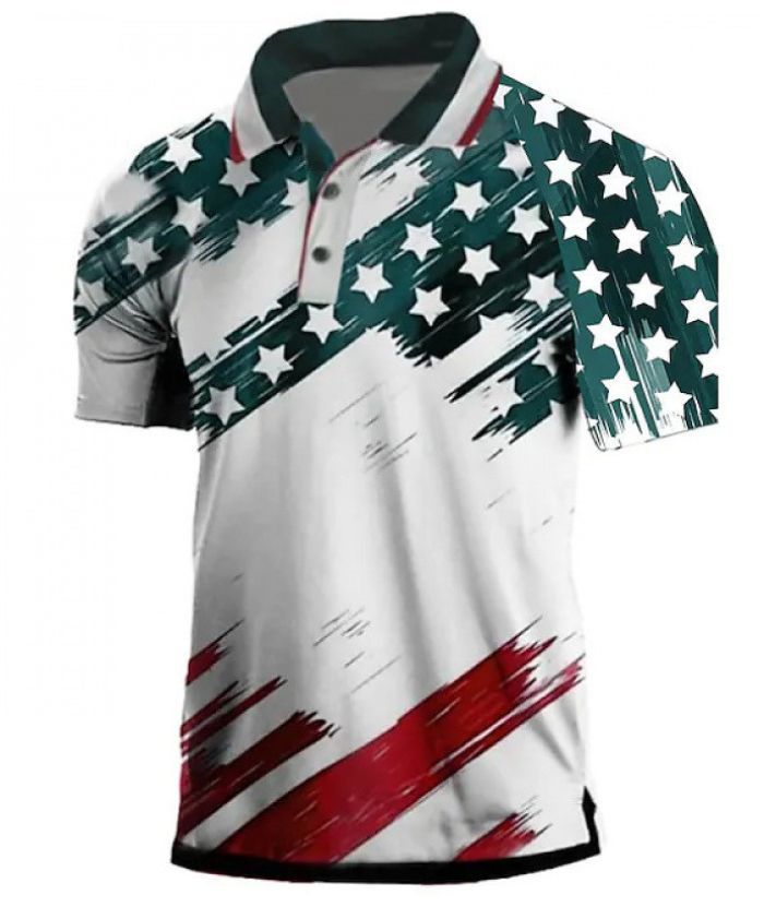 ZITY Men's Flag printed Button Up Slim Fit Polo Shirt-DUMPO06244