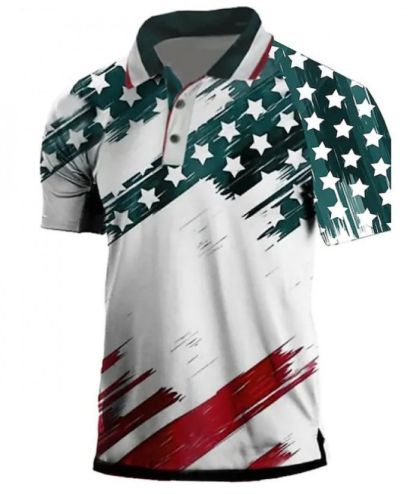ZITY Men's Flag printed Button Up Slim Fit Polo Shirt-DUMPO06244