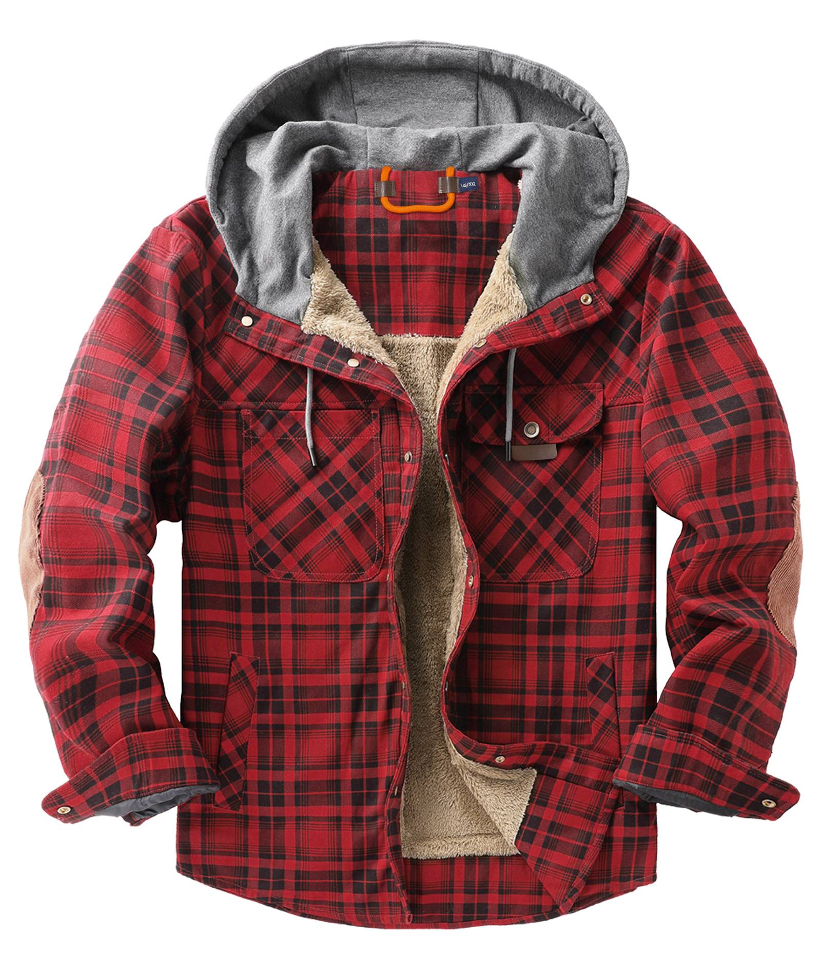 ZITY Men's Long Sleeve Hooded Plaid Fleece Hoodie-AUMPJ00587