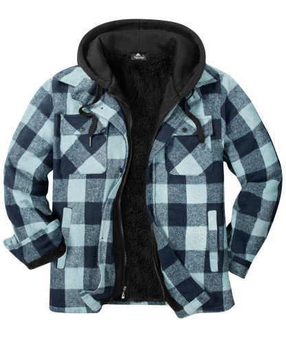 ZITY Men's Full Zipper Long Sleeve Fleece Plaid Hoodie-CUMJA04083