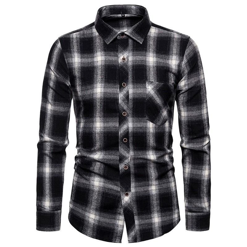 ZITY Men’s Fashion Contrast Plaid Long Sleeve Casual Shirt –