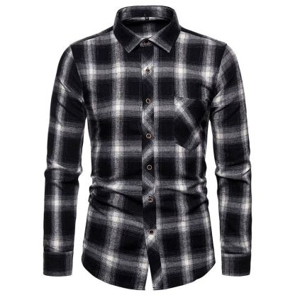 ZITY Men’s Fashion Contrast Plaid Long Sleeve Casual Shirt –