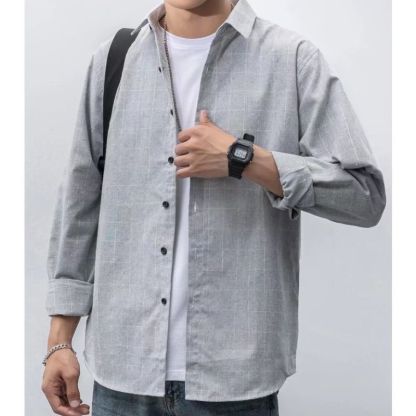 ZITY Men’s Spring Autumn Slim Fit Lightweight Brushed Plaid Long Sleeve Shirt-