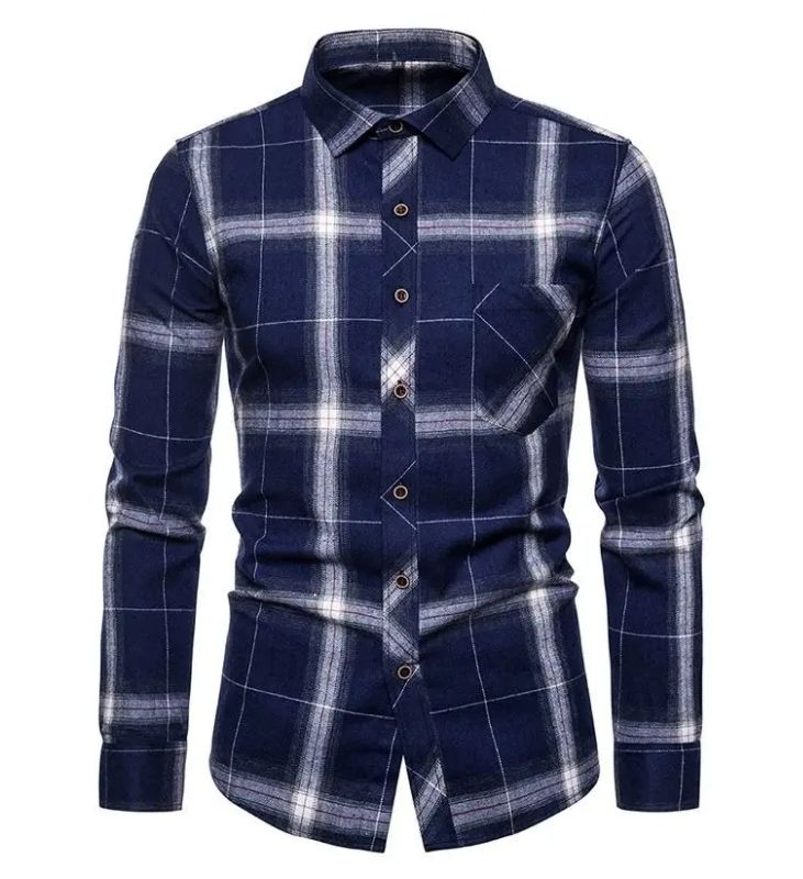 ZITY Men’s Fashion Contrast Plaid Long Sleeve Casual Shirt–DUMLT06585